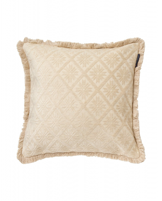 Jacquard kuddfodral med fransar - light beige