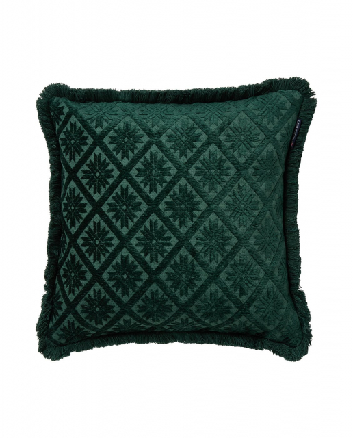 Jacquard kuddfodral med fransar - green