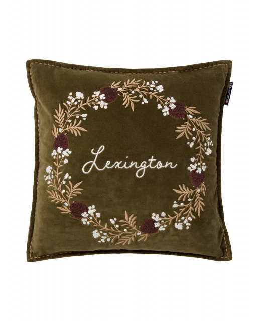 Wreath Velvet kuddfodral - olive/brown/white