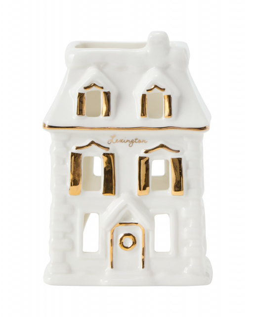 House ljuslykta i stengods - white/gold