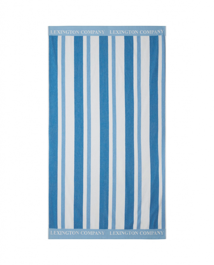 Randig strandhandduk 100x180 cm - blå/vit i gruppen Badkläder / Övrigt / Badtillbehör / Till stranden hos Sommarboden i Höllviken AB (12420090-5600-TW40)