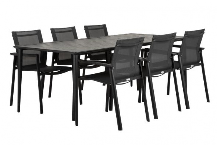 Nimes / Delia matgrupp 200 cm, 6 stolar - svart i gruppen Utemöbler / Matgrupper / Färdiga paket hos Sommarboden i Höllviken AB (Nimes-Delia-matgrupp-SET)